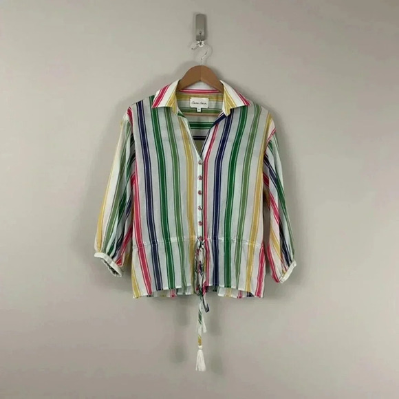 Cara Cara Allegra Button Down Peplum Top in Rainbow Stripe Size Small - Picture 1 of 6